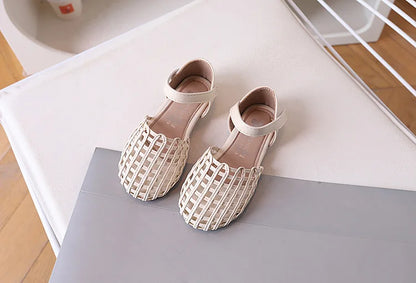 2026 Novel Roman Sandals for Little Girls Side Butterfly-knot Princess Weave Sandals Soft Breathable Hollow Shoes Child Girl