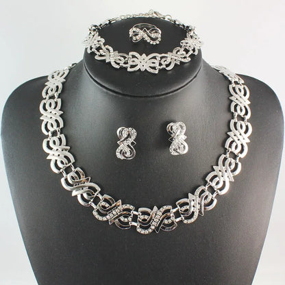 Women wedding Crystal jewelry sets gold Silver color sets necklace earring ring Bracelet african beads jewelry sets