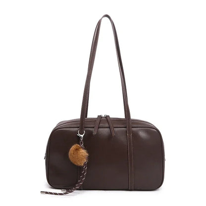 Women's Cow Genuine Leather Shoulder Bags Ladies Fashion Designer Luxury Handbags Female Retro Commute Boston Cowhide Handbag