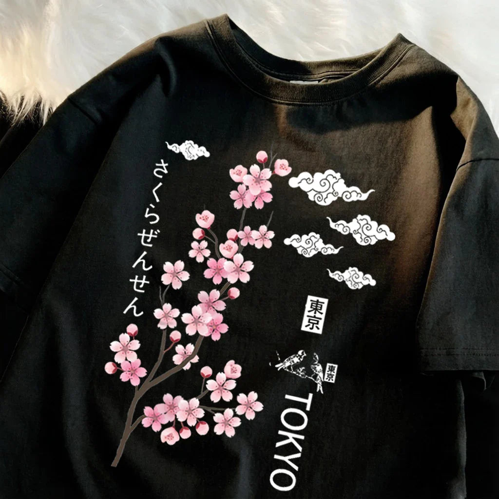 You Can Enjoy Cherry Blossoms From Tokyo T Shirt Men Summer Casual Top Soft Unisex Clothes Loose Cotton Male Colour Short Sleeve