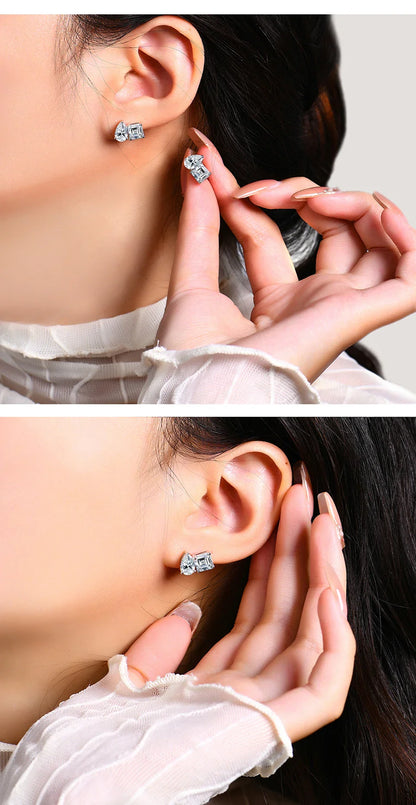 Moissanite Silver 925 Earrings Pear Asscher Shape VVS1 Stud Earring for Women 2023 Trending Wedding Gift Fine Jewelry