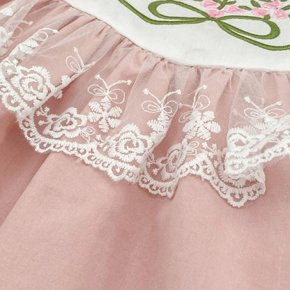 2026 New Summer Sister Clothing Short Sleeved Cotton Embroidery Kids Princess Dress 2-6Y Baby Girl Birthday Party Lace Dress