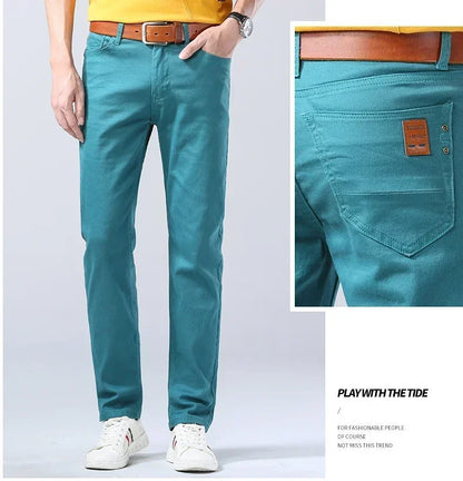 Autumn Jeans Men's New Brand Clothing Fashion Stretch Denim Pants Straight Trousers Male Red Lake Blue Yellow Trousers