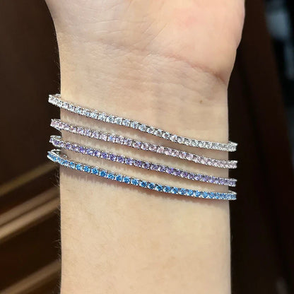 Full 2mm Violet Pink Blue White 5A Zircon Tennis Bracelet for Woman S925 Silver High Carbon All Colored Gemstone Bracelets