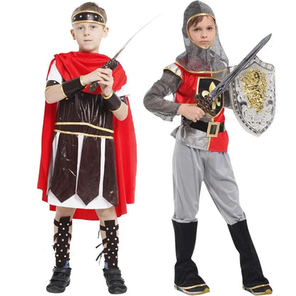 New Child Greek Roman Warrior Gladiator Costume Boys Knight Cosplay Carnival Party Fancy Dress No Weapon