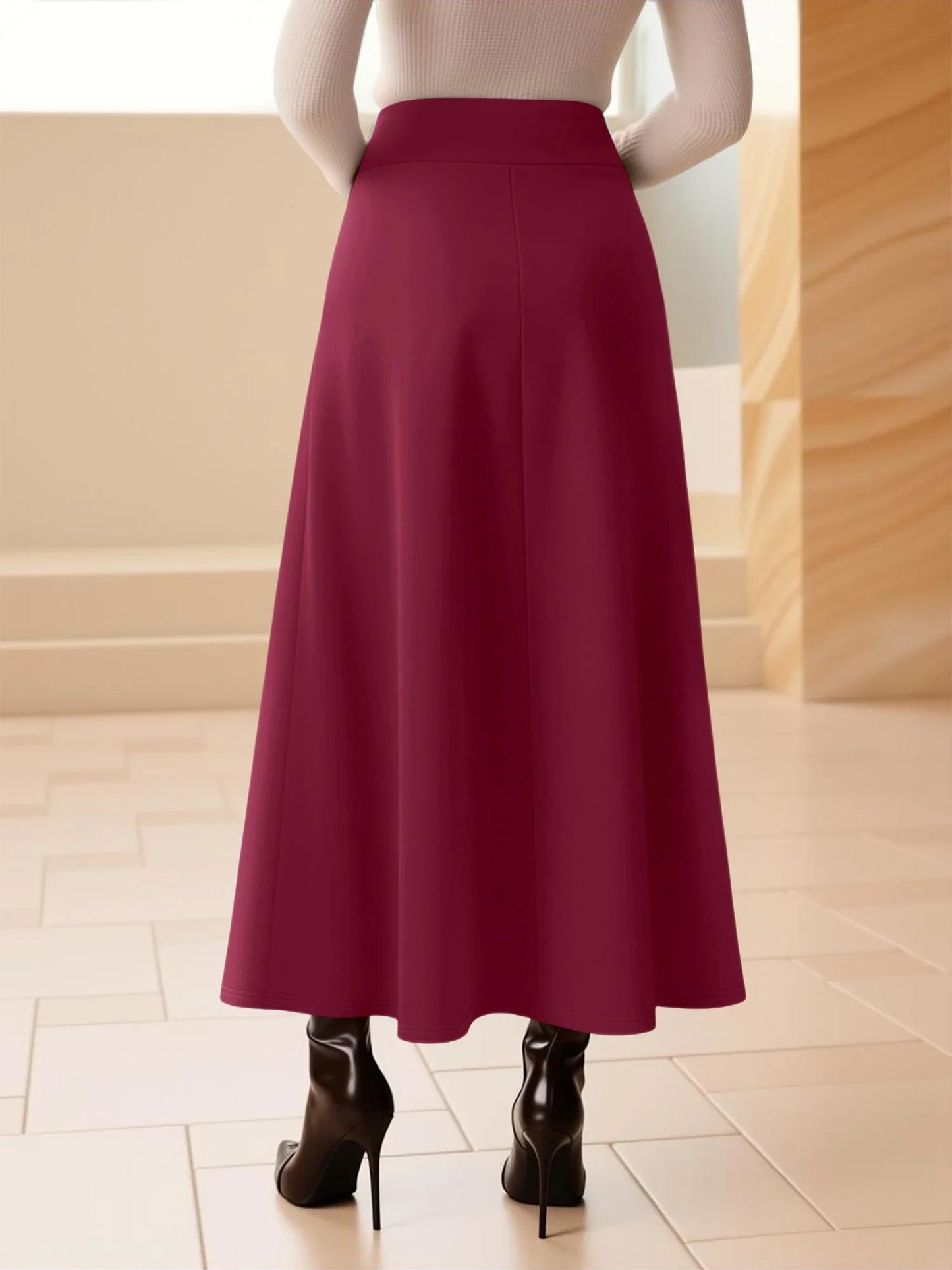 Solid Midi Skirt | High Waist A-Line for Cocktails & Events, Stand Out in Style