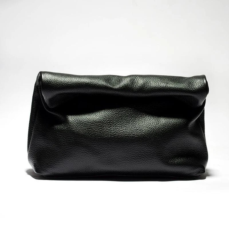 Leather Cowhide Handbag High Quality Leather Women's Foldable Designer Handbag Simple Magnet Handle Bags