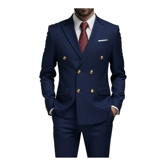 Navy Blue Double Breasted Men's Tuxedo with Gold Buttons High Quality Business Suit for Wedding Groom Party Prom