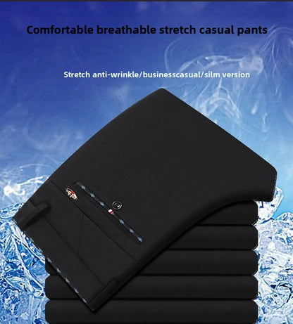 Men's Stretch Dress Pants Wrinkle Free, Slim Fit Business Trousers for Office, Spring Summer Lightweight Chino Slacks Black Blue