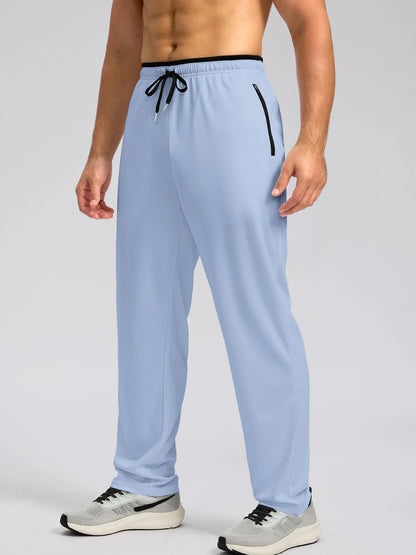 2025  Men's Comfort Sports Pants Solid Color Breathable Quick Drying Loose Fit Basketball Running Straight Leg Trousers