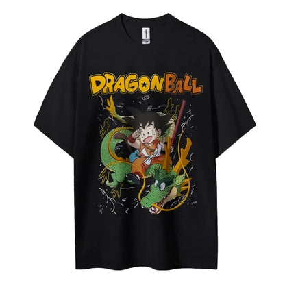 2026 Summer Dragon Ball Oversized T-shirt High Quality 100% Cotton Kid Goku & Shenron Print Unisex Retro Casual  Adults Kids