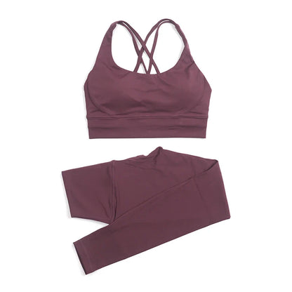 SOISOU Nylon Yoga Set Women's Tracksuit Gym Fitness Set Woman 2 Pieces Leggings Sports Bra Breathable Sportwear Woman Clothes