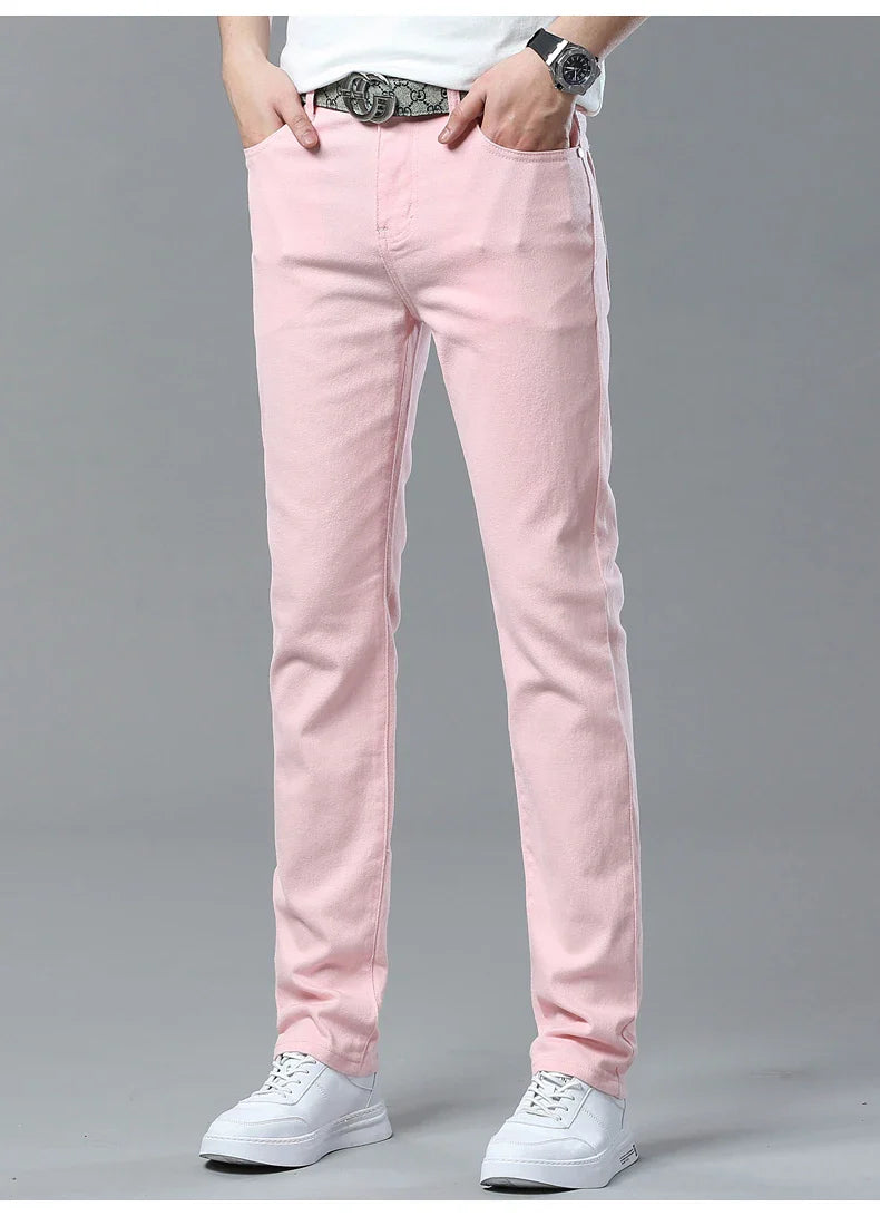 Straight Fashion Men's Jeans Solid Color Casual Business Stretch Washed Denim Trousers Breathable Streetwear Trendy Male Pants