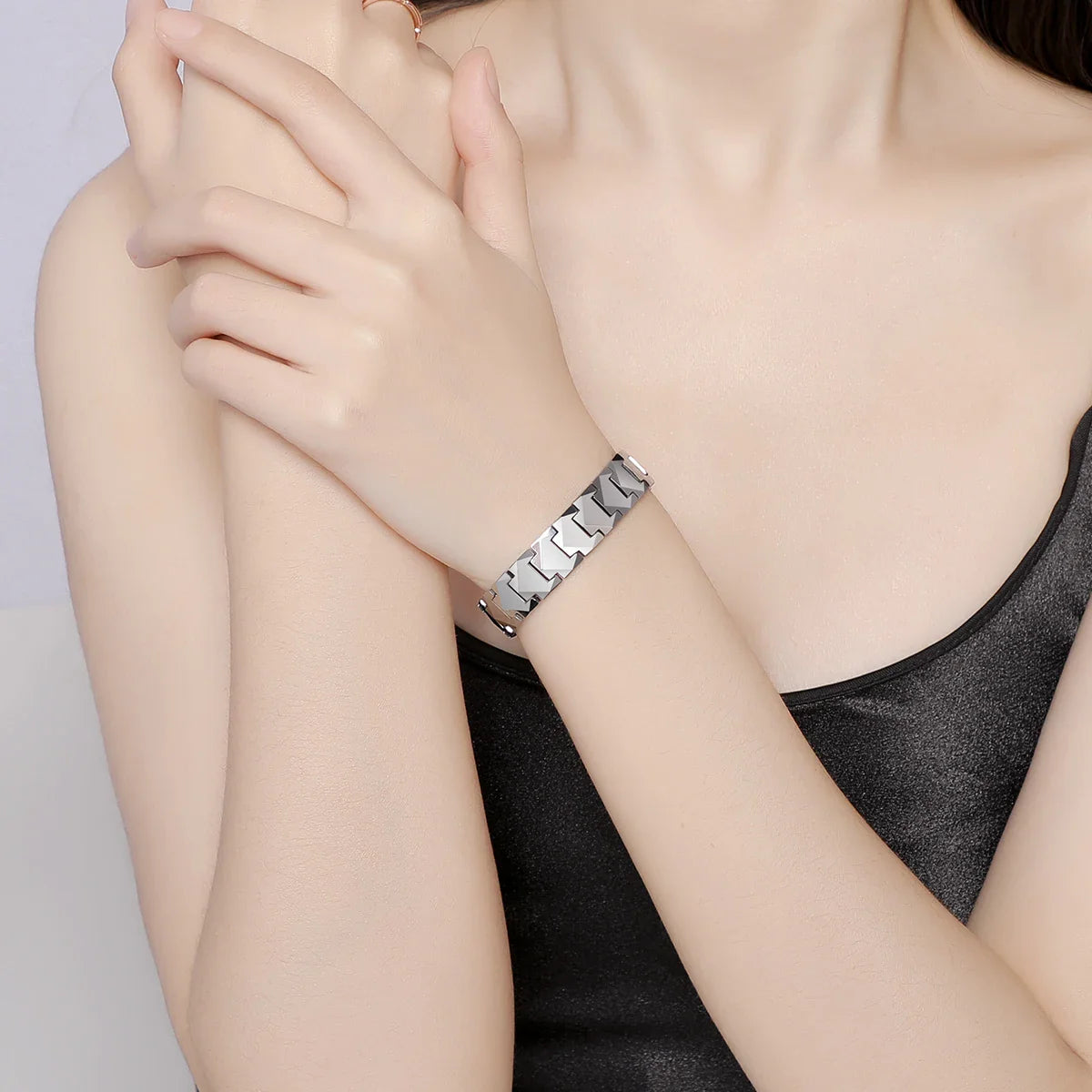 Tungsten Links Bracelets for Men Women Couples High Polished Inlay Health Magnetic Stones Three Color, Customized