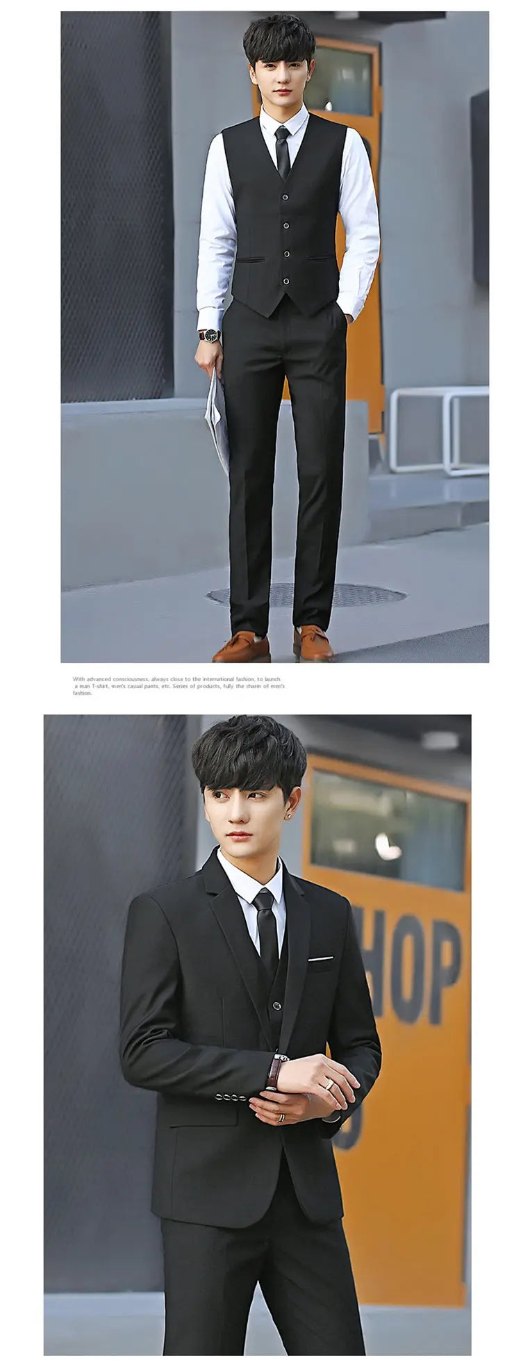 Suit Men Fashionable, Form-fitting Business Gentleman Striped Formal Suit, High-end Professional Wedding (Blazer+Vest+Pants)