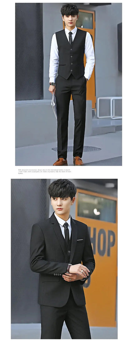 Suit Men Fashionable, Form-fitting Business Gentleman Striped Formal Suit, High-end Professional Wedding (Blazer+Vest+Pants)