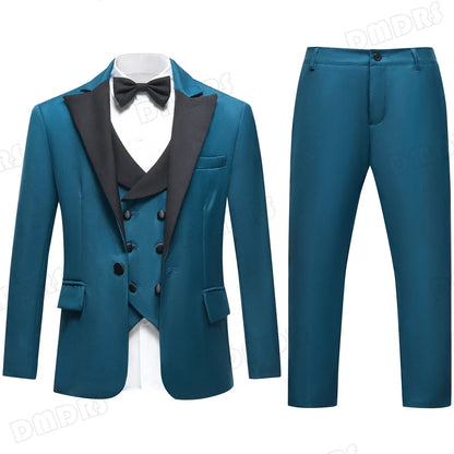 Popular Aqua Boy's Suit Set for Wedding 3 Pieces Suit Set Formal Tuxedo Jacket Vest Pants Kids Photo Shot Oufit
