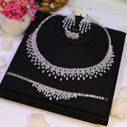 Sparkling Bridal Necklace Luxury Full Zircon Jewelry Sets For Women Party, Luxury Dubai Nigeria Wedding Bridesmaids Accessories