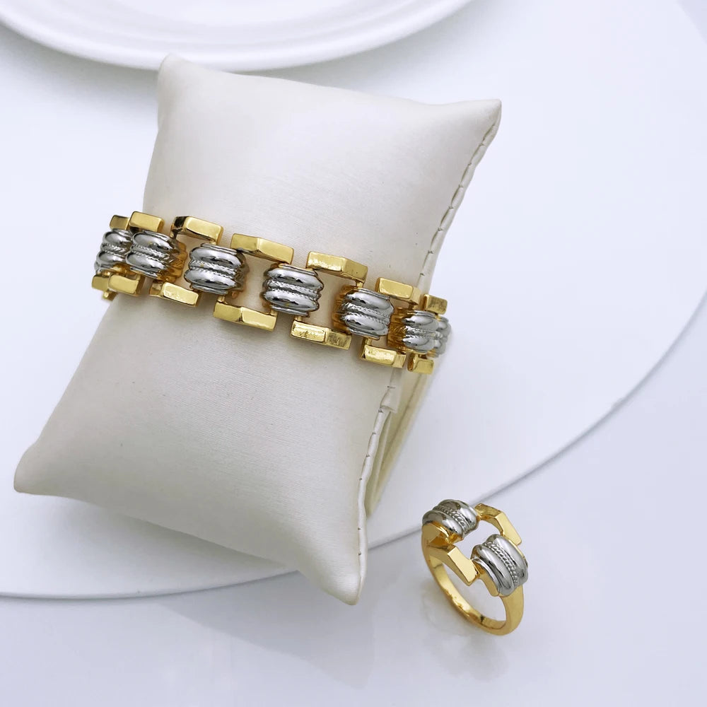 Conjunto de Joias de Alta Qualidade para Mulheres Dubai Nigéria Joias de Festa Colar Brincos Pulseira e Anel Presente para Festa de Casamento