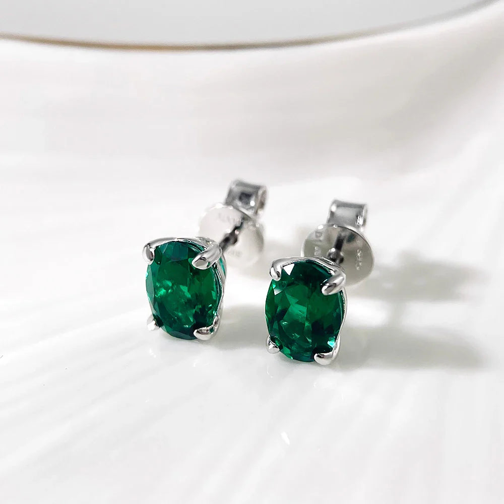 5*7mm Oval Cut Ruby Emerald Moissanite Stud Earrings Lab Grown For Women Man Unisex Gemstone Party 925 Silver Earring Gift