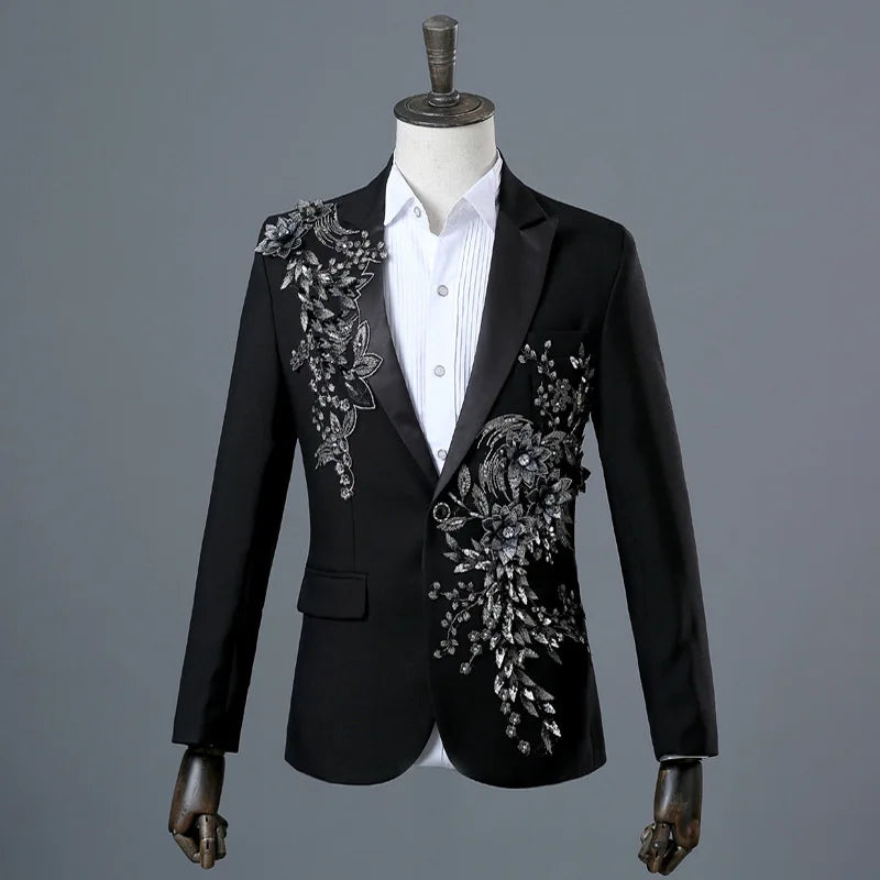 Stylish Stage Performance Men's Singer Nightclub Barbecue Suit Floral Embroidery Three-dimensional Double-sided Jacket