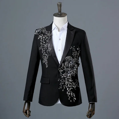 Stylish Stage Performance Men's Singer Nightclub Barbecue Suit Floral Embroidery Three-dimensional Double-sided Jacket