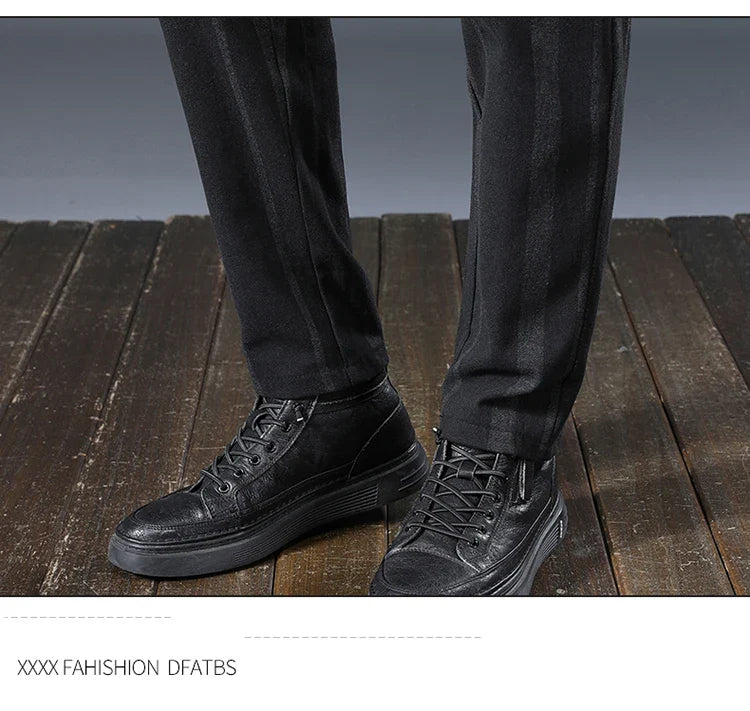 Autumn New Men's Slim Casual Pants  Fashionable Fit Elastic Business Pants High Quality Stripe Classic 3-colors Male Trousers
