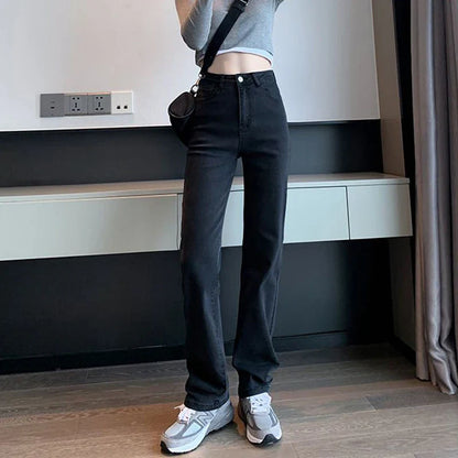 Women Straight Leg Elastic Jeans Pants Lady Comfortable High Waisted Denim Pants Girls Classic Designer Jeans Trousers