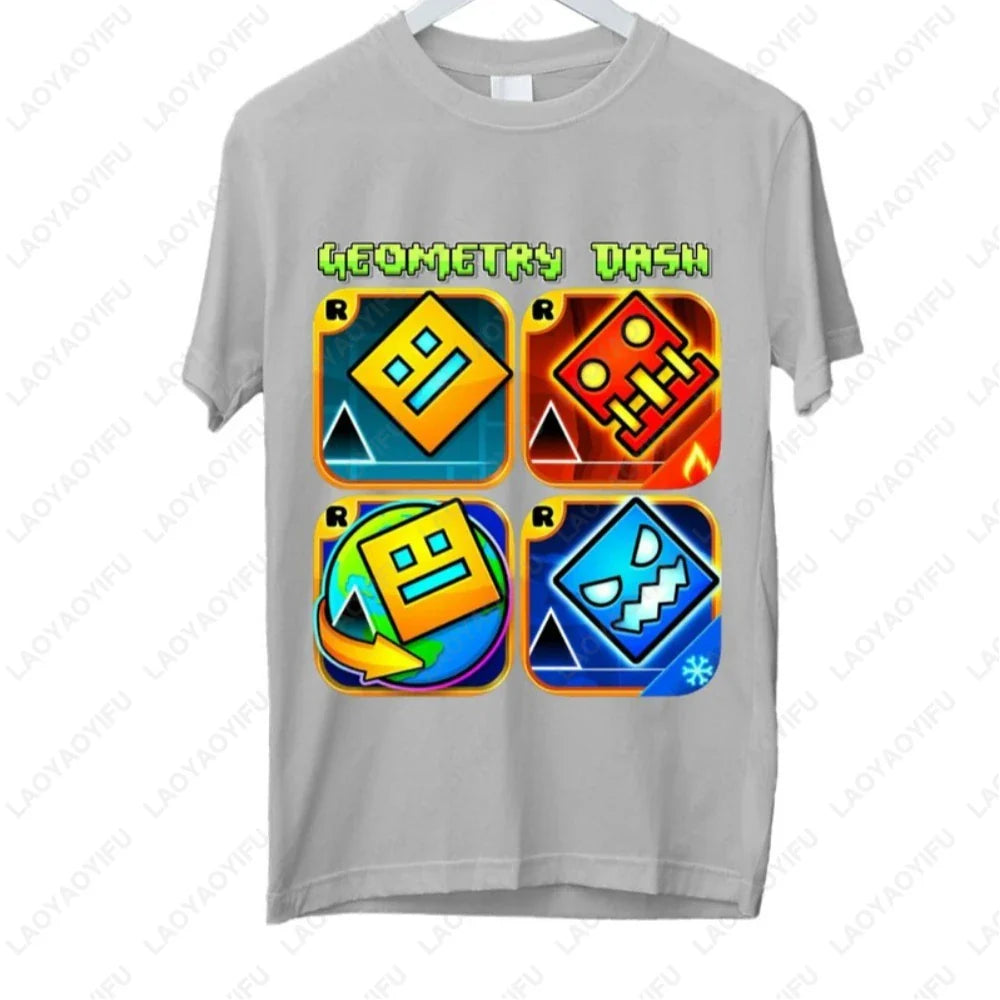 Dash Into Fun” Geometry Dash T-Shirt - 3D Gaming Characters Birthday Gift Cotton Summer Unisex Adult Style Printed T-shirt Tops