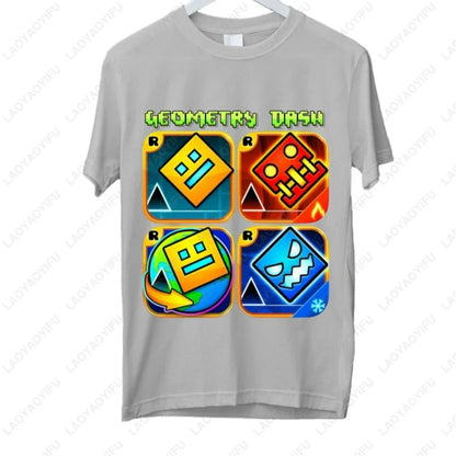 Dash Into Fun” Geometry Dash T-Shirt - 3D Gaming Characters Birthday Gift Cotton Summer Unisex Adult Style Printed T-shirt Tops
