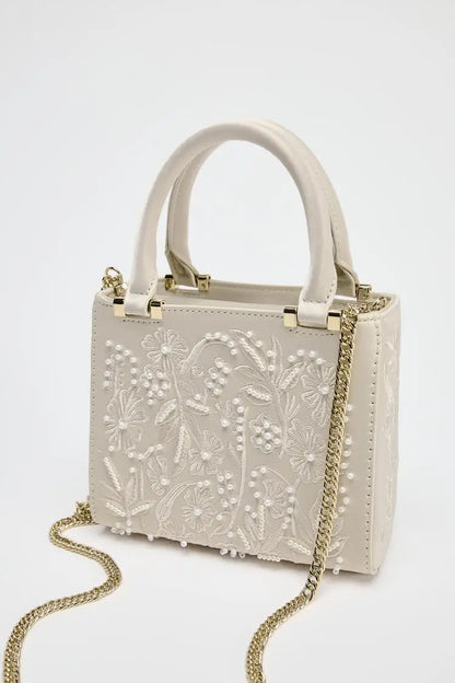 Bolsa Tote Mini Duffel Pérola, Bolsa Transversal Feminina com Correntes, Bolsa Pequena Elegante Designer de Luxo Feminina