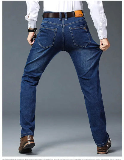 Plus Size 42 44 46 Spring Autumn Men's Fashion Casual Jeans Black Blue Classic Business Straight Elasticity Brand Denim Trousers