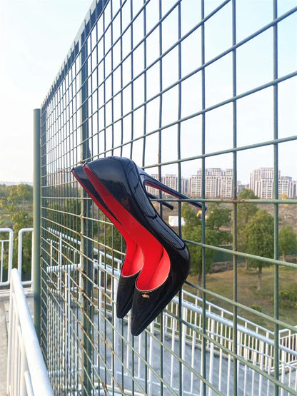 Spring and Autumn New Lacquer Wave V-neck High Heels 12cm Fashionable and Sexy Commuting Single Shoes