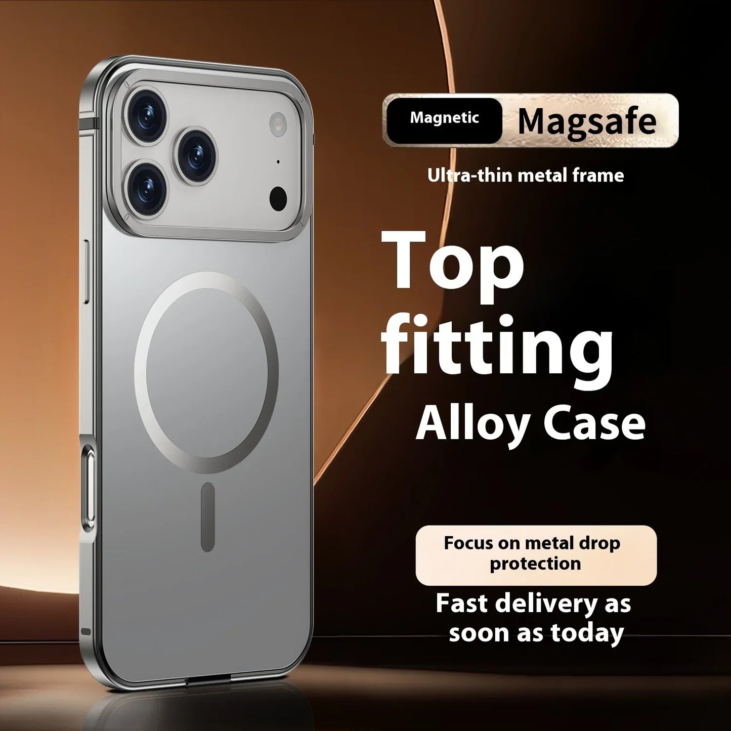 Stainless steel frame magnetic ultra-thin protective case, for iPhone 17 16 Pro Max, supports wireless charging, original