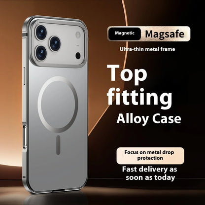 Stainless steel frame magnetic ultra-thin protective case, for iPhone 17 16 Pro Max, supports wireless charging, original
