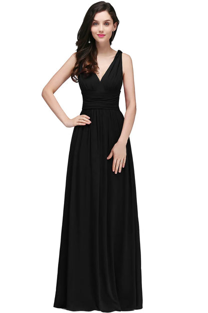Elegant Burgundy V Neck Long Evening Dresses Summer Sleeveless Chiffon Ruched Formal Wedding Party Prom Gowns Vestido De Fiesta