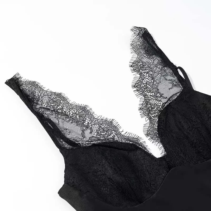 Black Satin Lace V-Neck Camisole Top for Women Cropped Y2k Harajuku Fashion Elegant Sleeveless Shirt Blouse Female