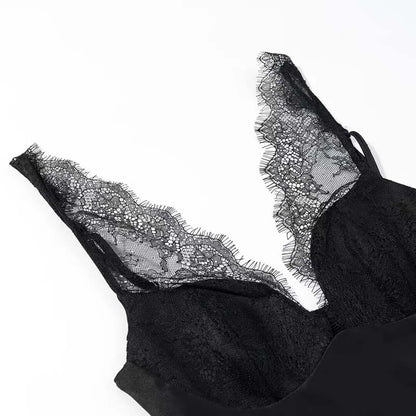 Black Satin Lace V-Neck Camisole Top for Women Cropped Y2k Harajuku Fashion Elegant Sleeveless Shirt Blouse Female