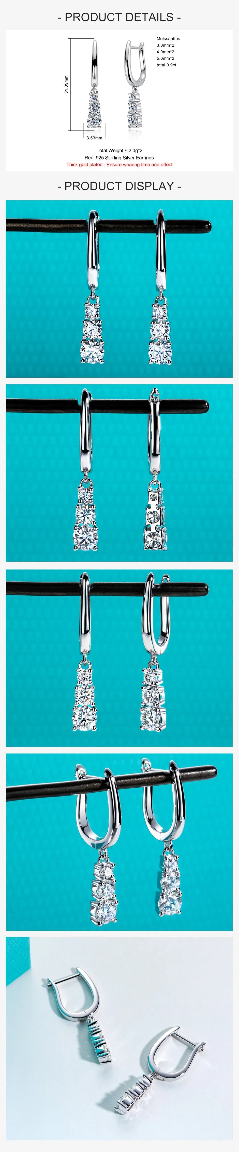 1.8cttw D Color Moissanite Diamond Dangle Drop Earrings 925 Sterling Silver Earrings Charm for Women Jewelry Wholesale