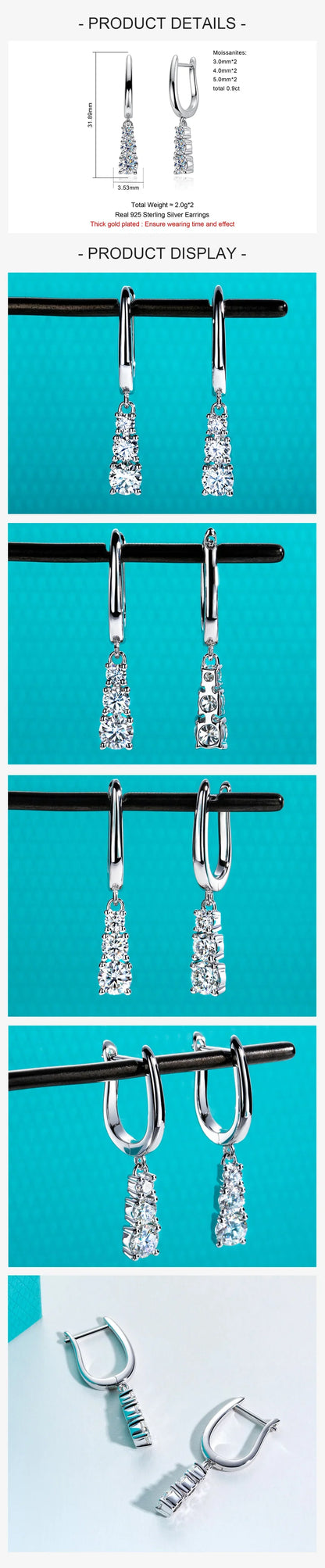 1.8cttw D Color Moissanite Diamond Dangle Drop Earrings 925 Sterling Silver Earrings Charm for Women Jewelry Wholesale