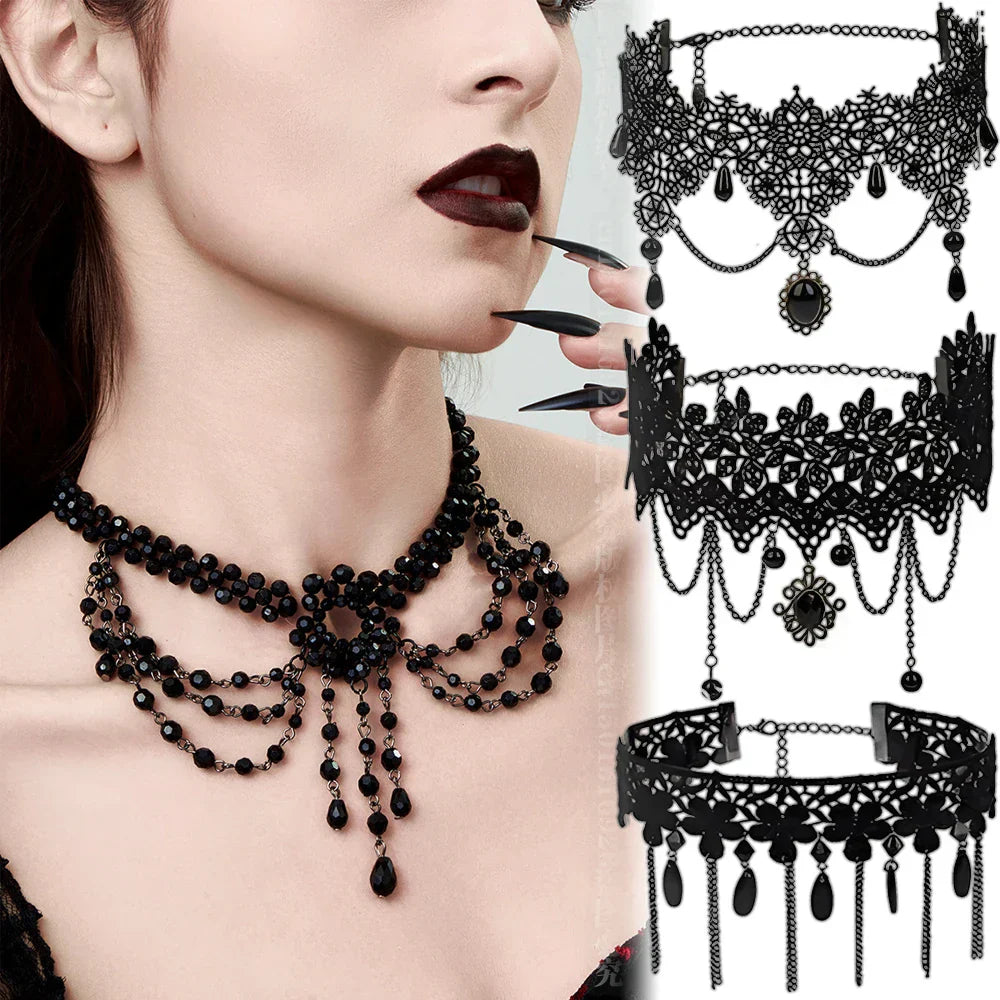 Punk Black Sexy Lace Chokers Necklace For Women Fashion Retro Clavicle Chain Halloween Collar Choker Steampunk Gifts