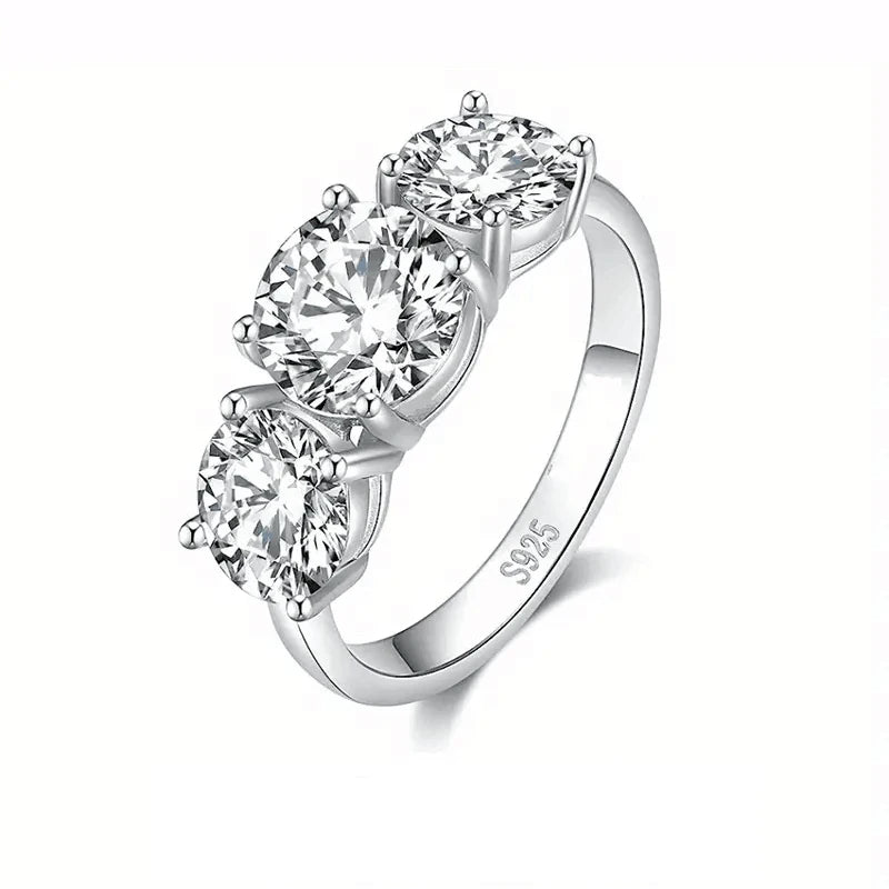 925 Silver Ladies Fashion Engagement Rings Round Cut 6.5mm/8mm Moissanite Three Stone Ring for Women Wedding Jewelry