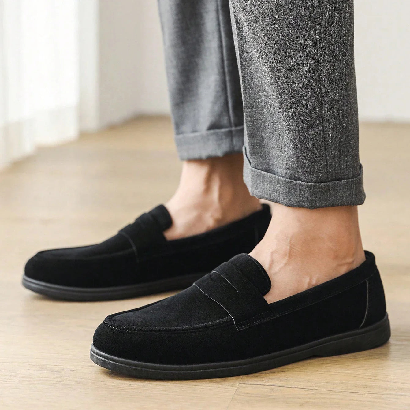Business Commute Slip On Men's Loafers Preppy Breathable Suede Casual Shoes Outdoor Flats Non Slip Daily Walking Driving Shoes