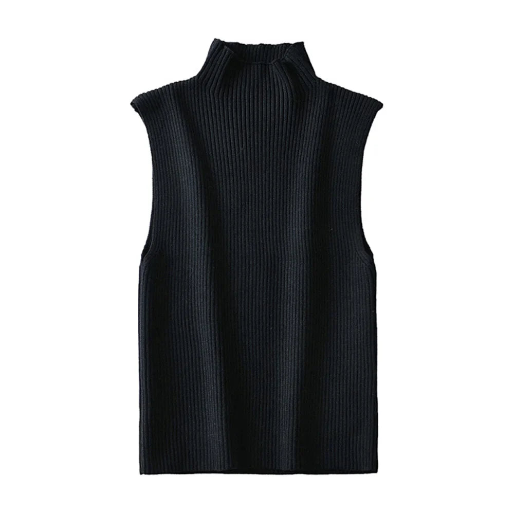 Women Fashion Fitted Basic Ribbed Knit Tank Tops Vintage High Neck Sleeveless Female Camis Chic Vest Top Mujer
