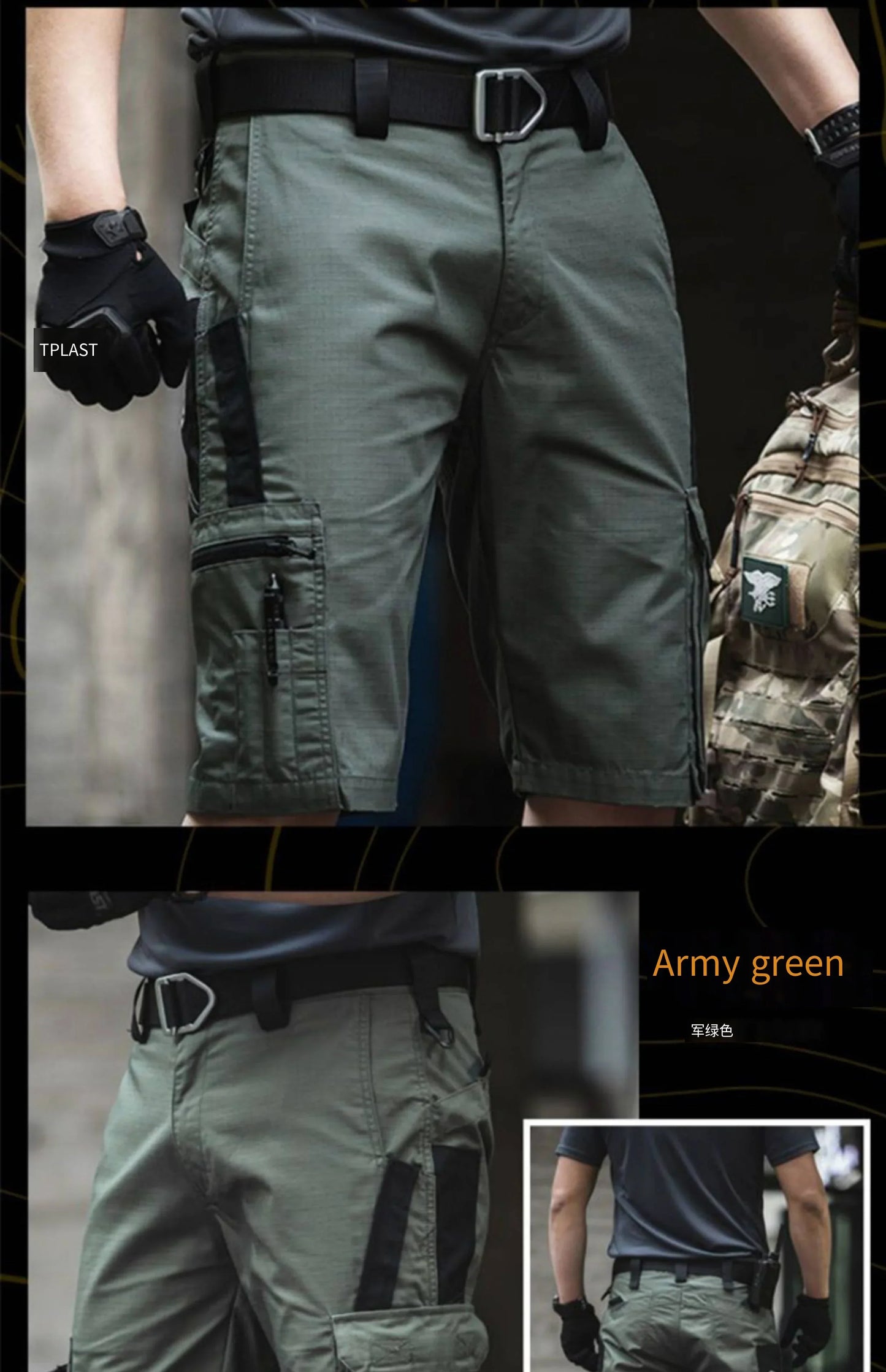 Mens Cargo Shorts Summer Tactical Cropped Trousers Outdoor Waterproof Multi-pocket