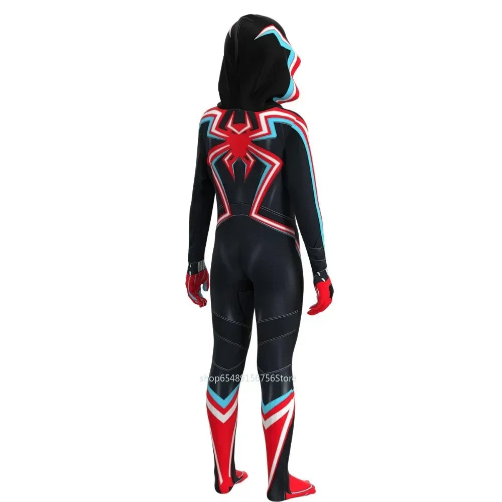 Black Spiderman 2099 Miles Morales Cosplay Costume For Kids Gift Into Verse Spider Man Bodysuit Superhero Child Jumpsuit Suit
