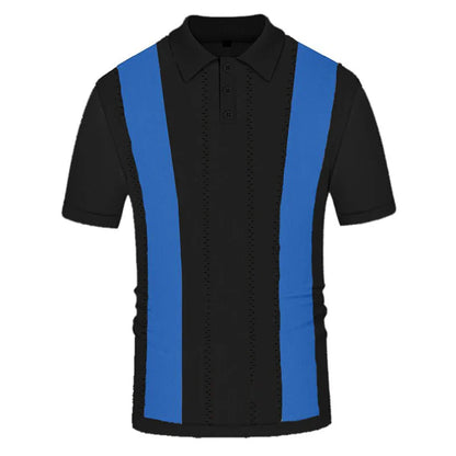 Summer Clothing Men's Casual Knitted Patchwork Short Sleeve Polo Shirt Lapel Button Breathable T Shirt Fashion Luxury M-3XL