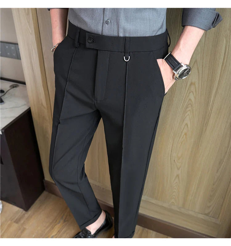 Men's business casual trousers, daily formal work pants, 2024 new high quality, plain color versatile ankle-length trousers.