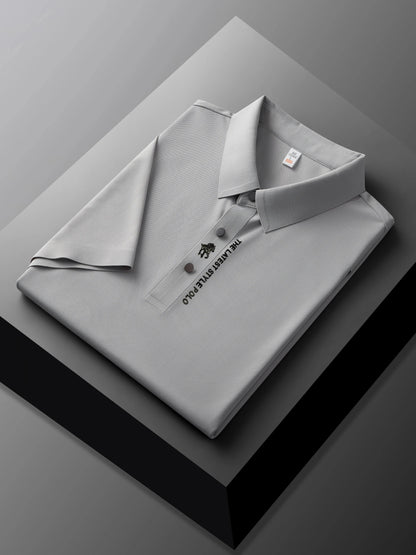 High quality silk breathable short sleeve POLO shirt men's lapel top 2024 summer new light luxury brand printed casual T-shirt