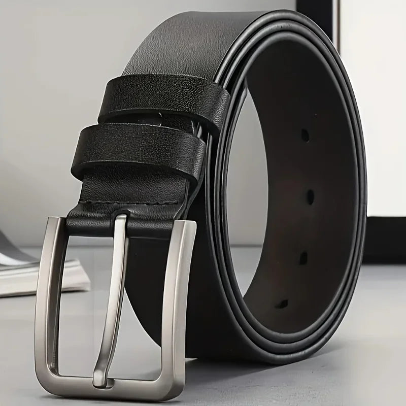 Vintage Square Alloy Buckle Men's Synthetic Leather Belt with Black, Casual & Business Style, Durable Accessory Vintage Belts
